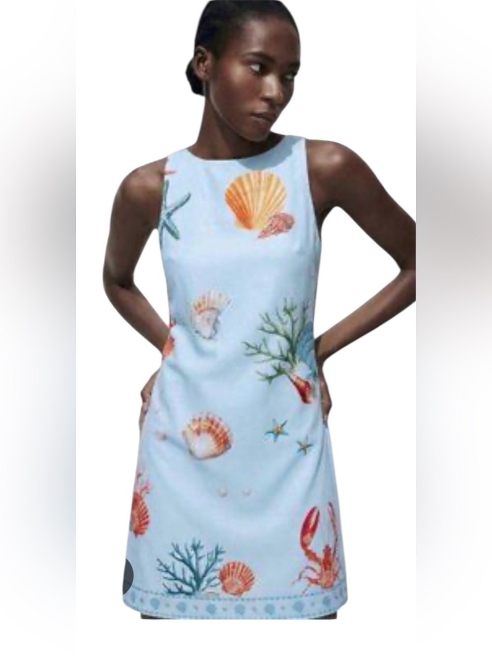 Sleeveless Light Blue Seashell Print Dress